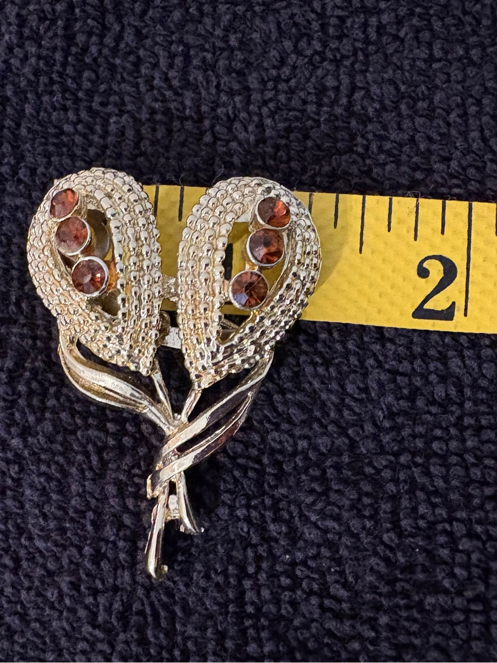 Vintage Mid-Century Gold-Tone Amber Rhinestone Floral Brooch
